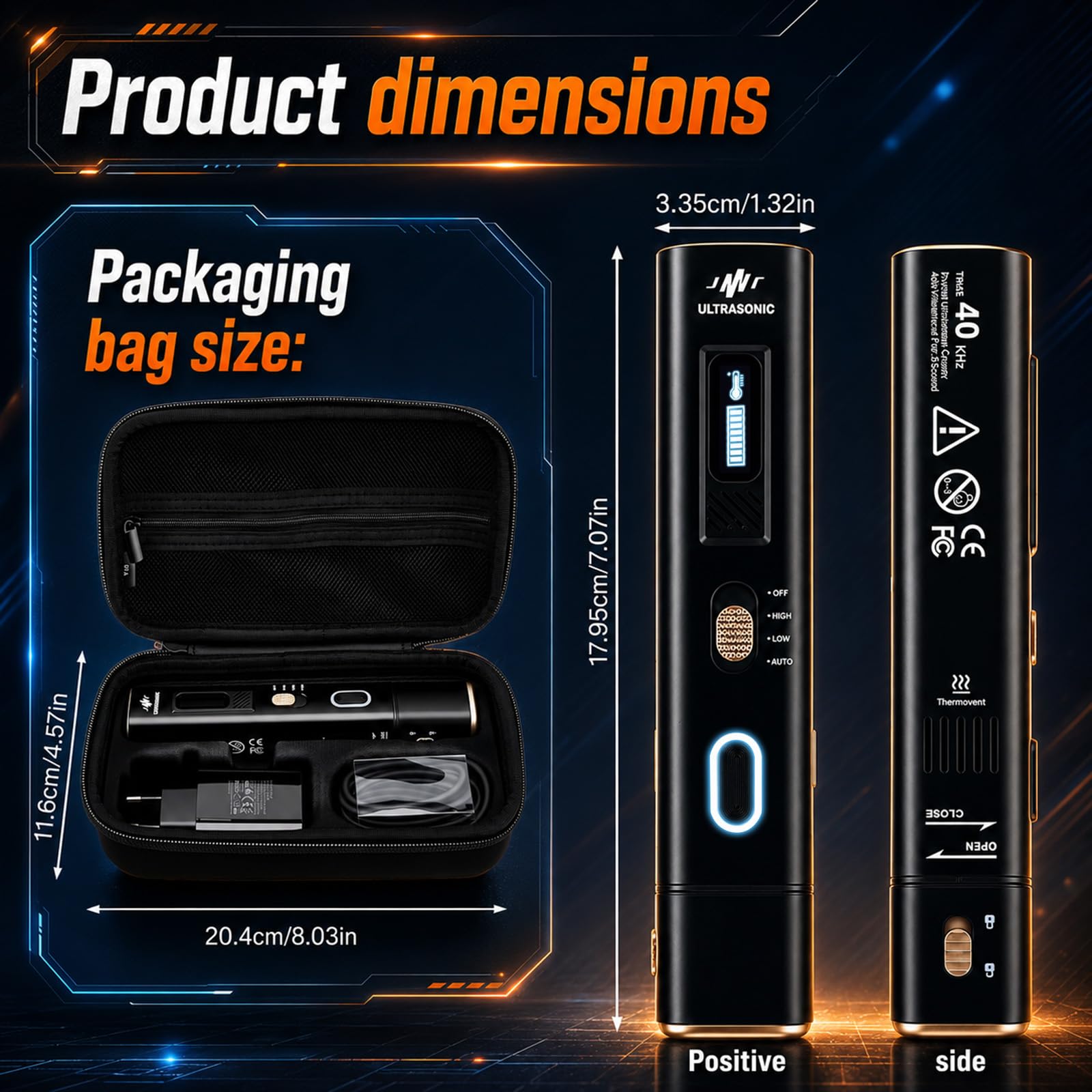 Cortadora Ultrasónica Portátil 40kHz con 50 Cuchillas, 35W Cuchillo Ultrasónico con Pantalla OLED & 4 Modos, Herramienta de Corte de Precisión para Impresión 3D, Madera, Plástico, Cuero