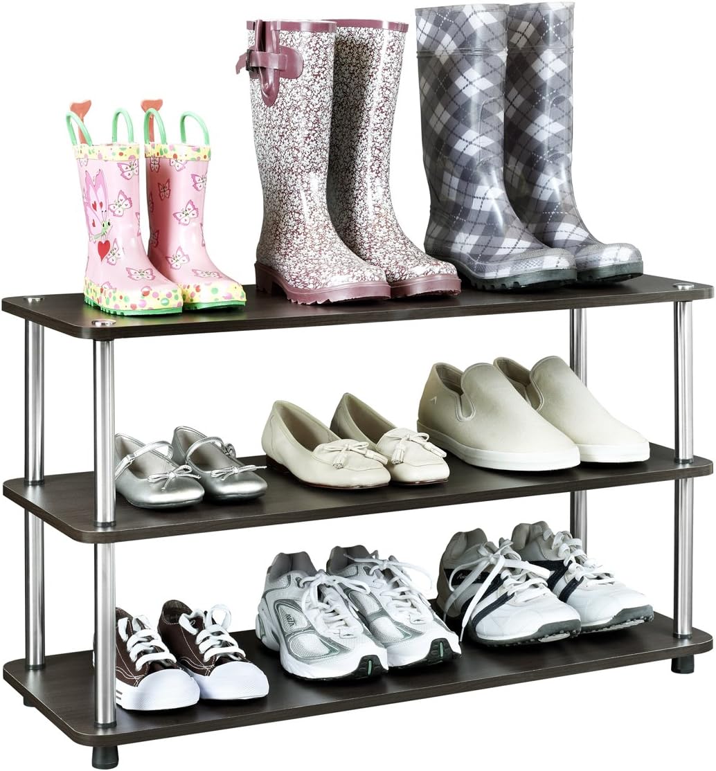 ClosetMaid 3-Tier Shelf Organizer Unit for Shoes, Accessories, Hats, Purses, Bags, in Entryway or Closet, Wood Shelves with Metal Frame, Espresso