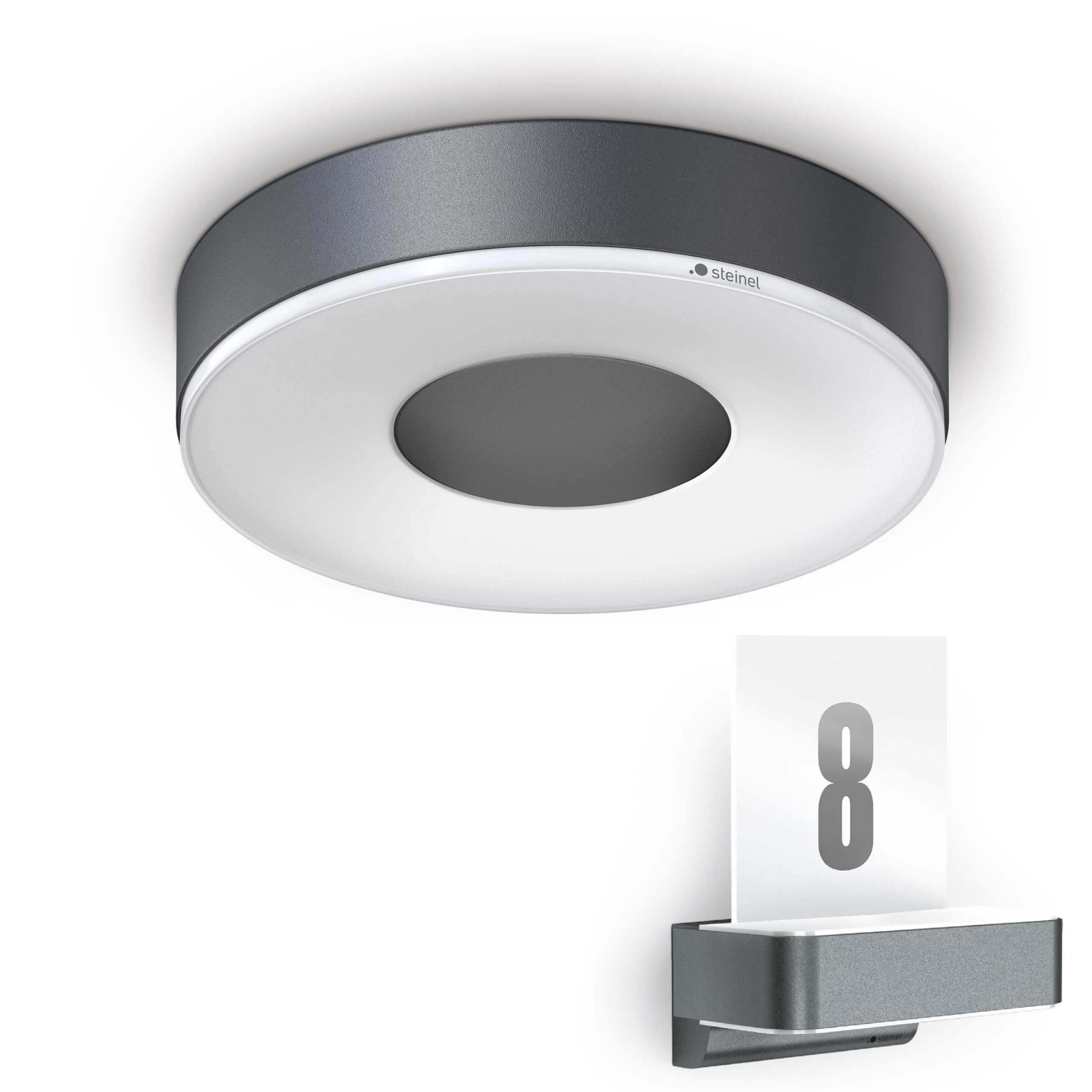 Steinel Welcome Home Bundle aus LED Innenleuchte RS 200 SC + LED Hausnummernleuchte L 820 SC anthrazit, smarte Vernetzung und Einstellung per App