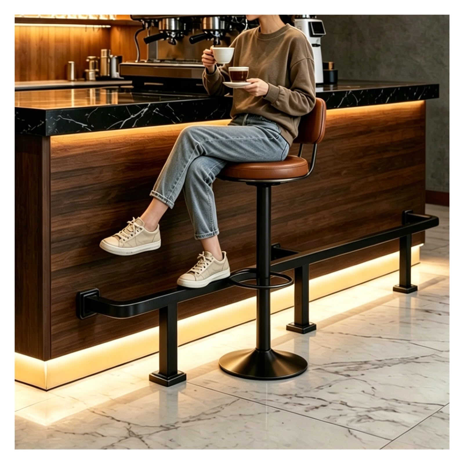 ZJKXJH Island Under Counter Foot Rail Kit with Support Post, Stainless Steel Square Tube Footrests Bars for Bar/Kitchen/Restaurant Counters(Black,325cm/10.7')