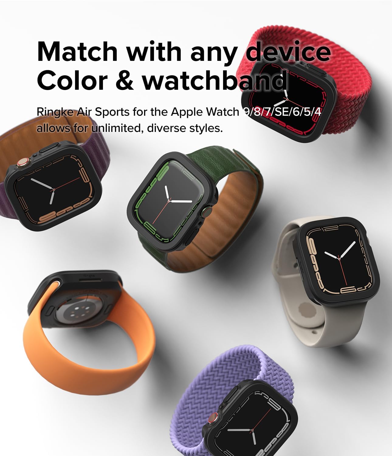Ringke Air Sports for Apple Watch Series 9, 8, 7 (45 mm), SE 3, 2, 1 (44 mm) Case, [Tailored Cutouts] Soft Flexible Lightweight Slim TPU Cover for Women, Men - Black