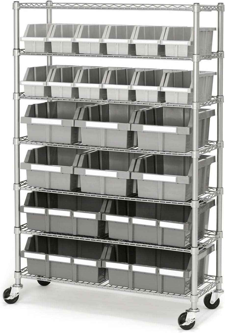 Commercial 7-Tier Platinum/Gray NSF 22-Bin Rack Storage System