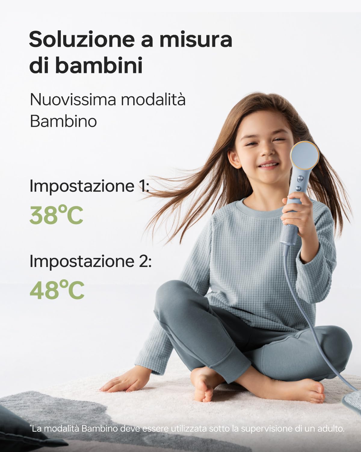 Laifen Mini asciugacapelli, asciugacapelli agli ioni negativi con motore brushless da 110.000 giri/min, asciugatura rapida, asciugacapelli silenzioso ad alta velocità (Blu)