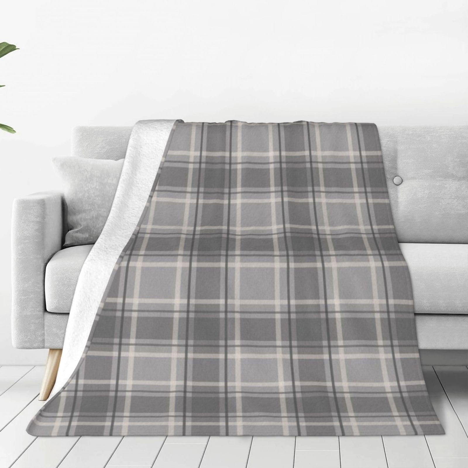 Vhomes Grey Blanket Tartan Soft Charcoal Soft Throw Blanket All Season Warm Blankets Lightweight Fuzzy Flannel Throws For Bed Sofa Couch 200X150 Cm