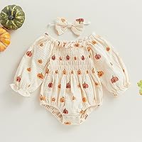 Vista 18 de Traje de bebé recién nacido, lindo mameluco de manga larga fruncido, cómodo traje de bebé niña Naranja