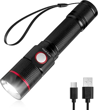 Lepro LED Flashlight Rechargeable, 3W 7500K, 5V Input, with Type-A to Type-C Cable, IPX4 Waterproof, Zoomable, 5 Lighting Modes, 150LM