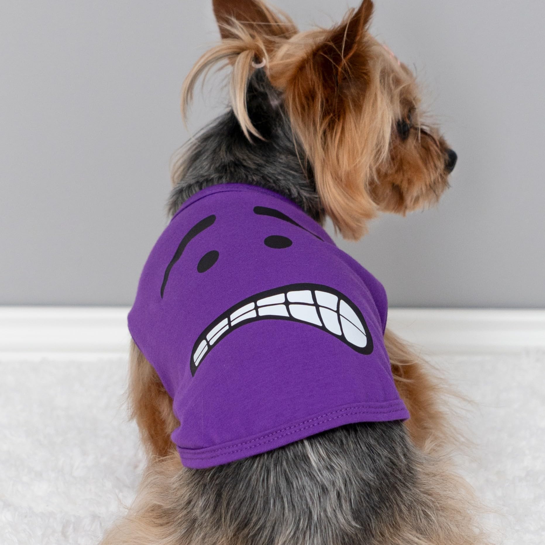 Fitwarm 2 Pack Happy Scary Expression Dog Shirt, Funny Clothes for Small Dogs Boy Girl, Pet Outfit, Yellow, Purple, XS