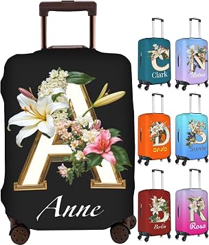 Custom Luggage Cover Personalized Suitcase Cover Add Your Name Photo Text Logo Double Sided Design Customized Elastic Protector Washable luggage cover protector for TravelS-XL Alphabet, L