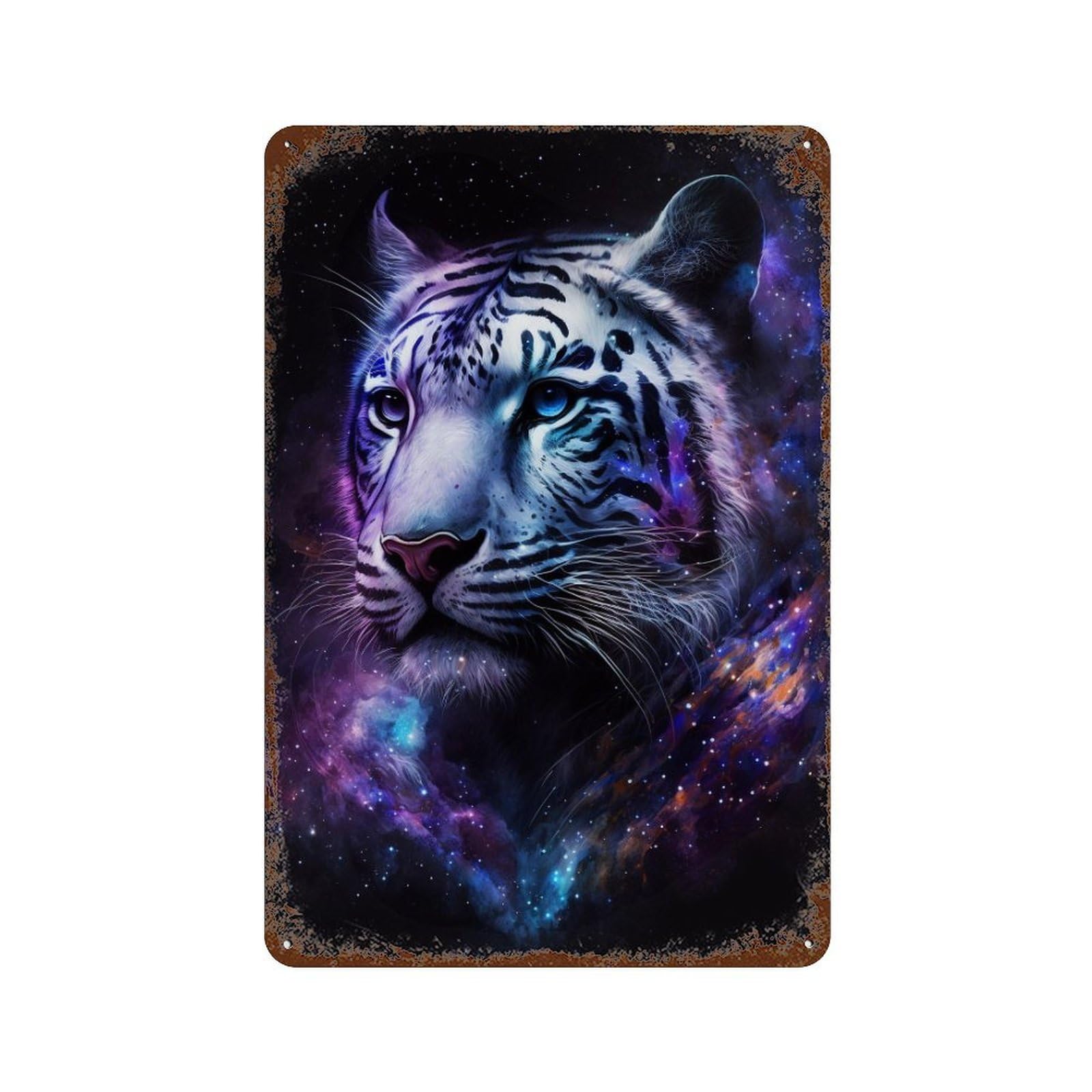Cosmic Tiger Portrait-9 Aged Metal Wall Plaque 11.8"x7.9", Industrial Home Decor for Garage, Pub Or Kitchen