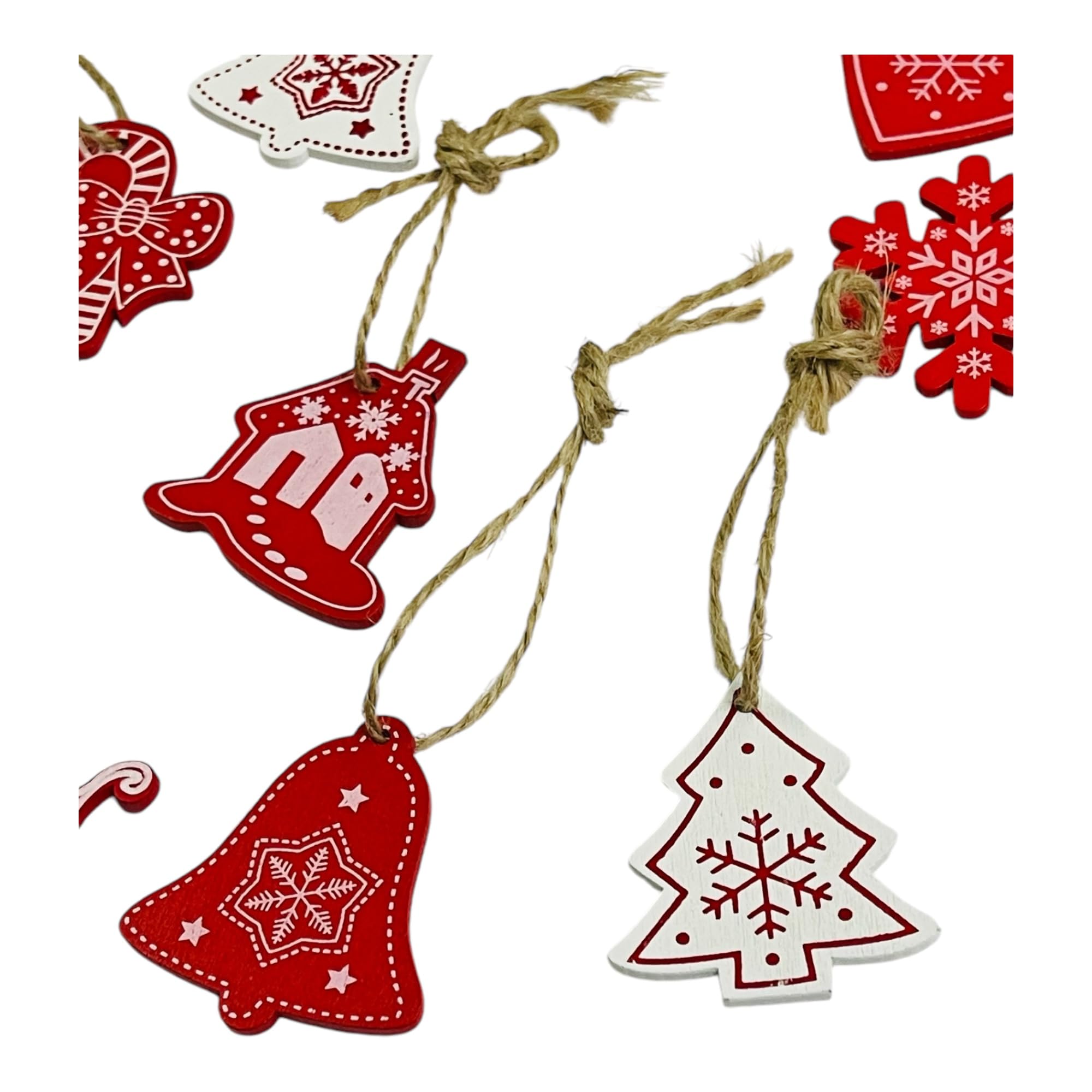 KRIWIN 12 pcs (4X6 inch) Burlap Drawstring Pouches with Red and White Christmas Ornaments, Jute 4