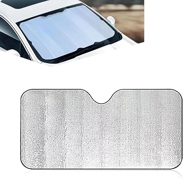 1 PC Car Front Windshield Sunshade, 51.18" x 23.62" Multifunctional Sun Protection Bubble Insulation Cover, Auxiliary Protection Retrofit Accessory, Compatible with Most Cars SUVs Silver