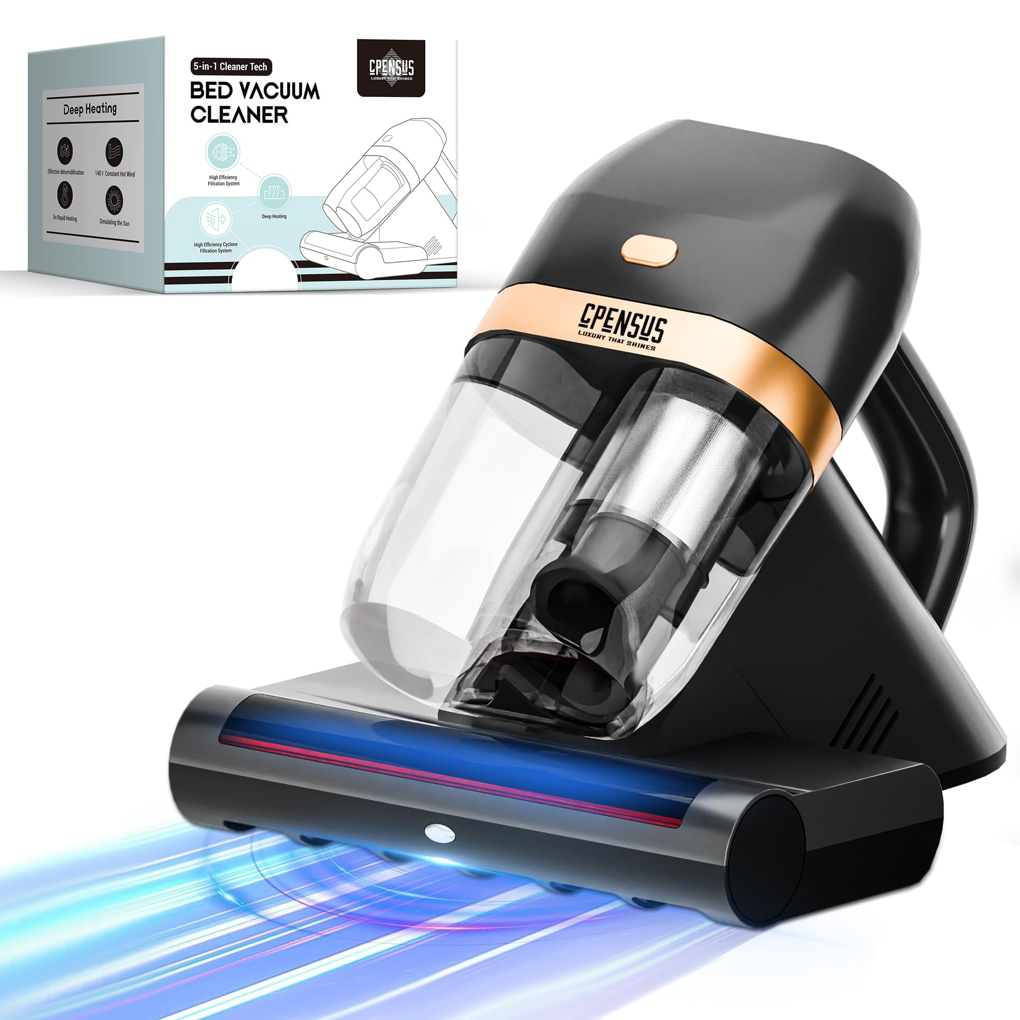 CPENSUS 5 in 1 Tech Bed Vacuum Cleaner for Sofa dust mite with UV & Ultrasonic Mattress Cleaning Machine for Home Carpet HEPA 16KPA Heating 550W Pillows Sofas futon Couch-image-11