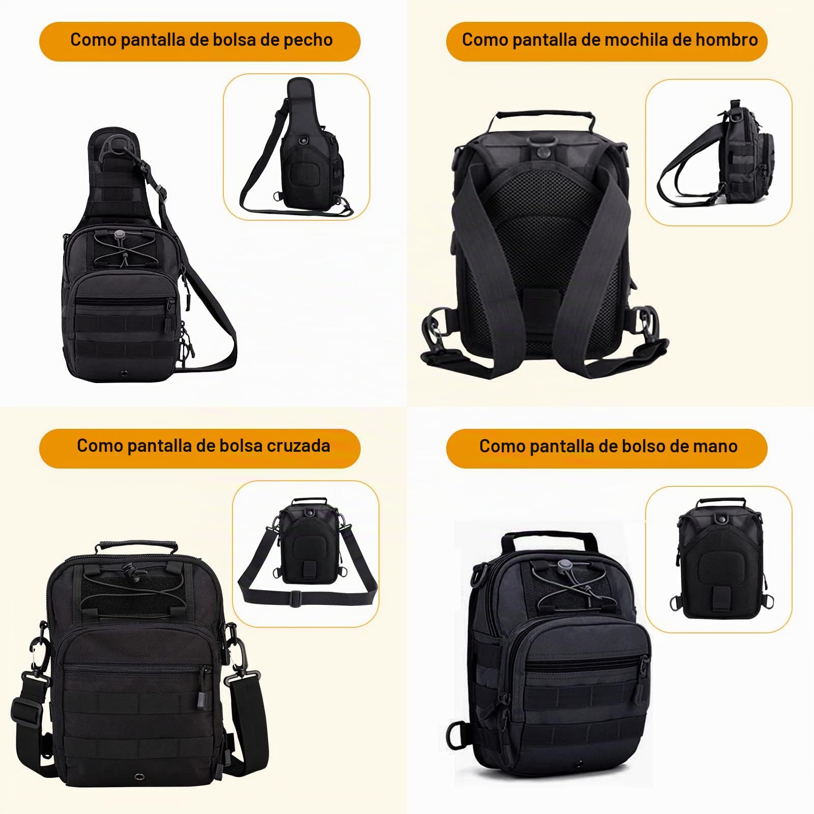 HUNTVP Bandolera Riñonera Hombre Mochila Táctical Militar para Correr Senderismo Ciclismo Camping Caza, Negro/Marrón/Camuflaje