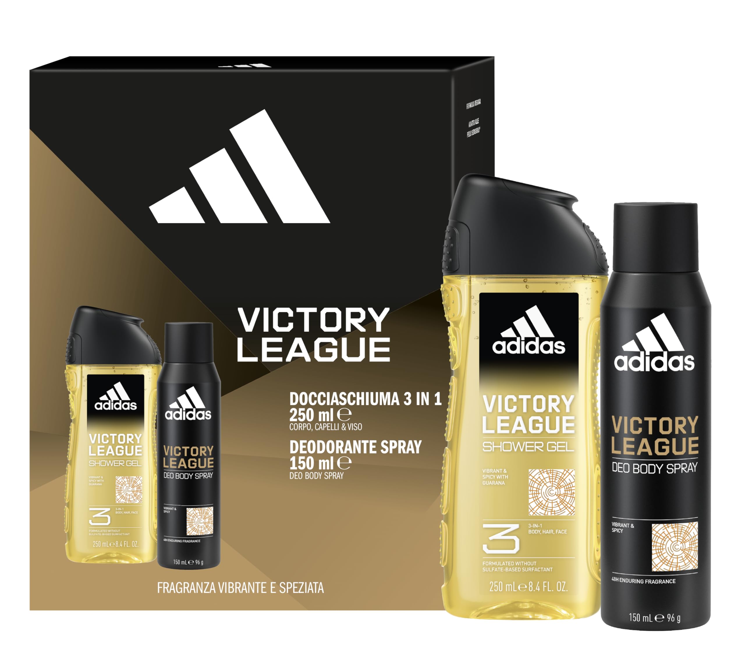 adidas, Cofanetto Regalo Victory League, Deodorante Spray per il corpo 150ml e Docciaschiuma 3 in 1 250ml