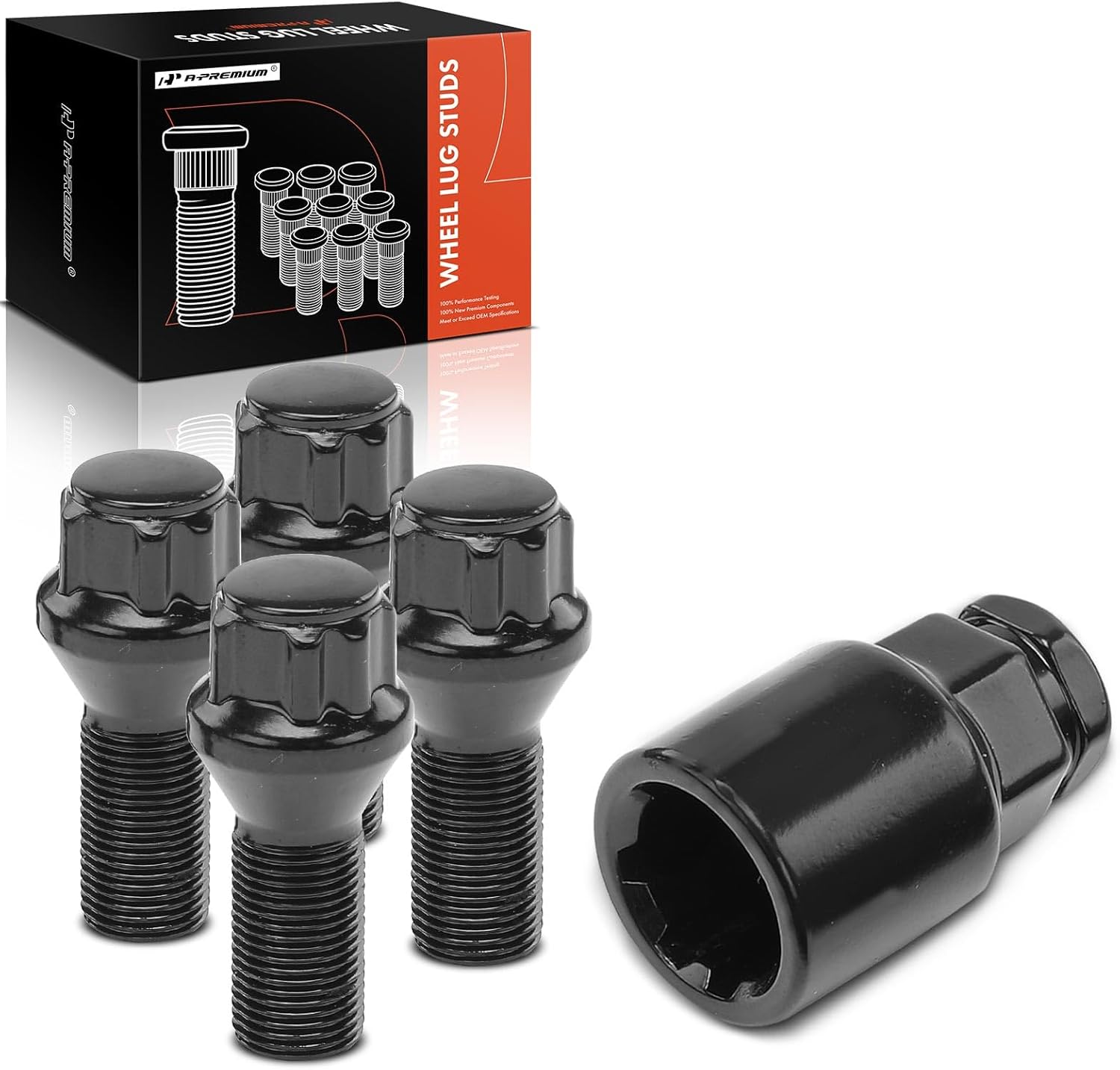A-Premium 4-PC M14 x 1.25 Wheel Studs W/Socket Key Compatible with BMW 118i, 228i xDrive, 330i GT xDrive, 420i Gran Coupe, 428i xDrive Gran Coupe, 530e, 650i, 740Li & More - 27 mm Shank, 47 mm Thread