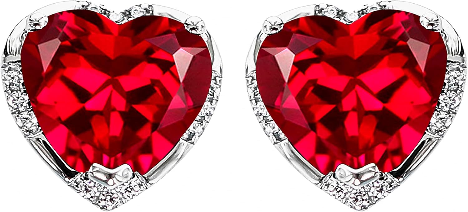 925 Sterling Silver 4.5ct 8mm Heart shaped Earrings Ruby Emerald Sapphire Amethyst Zirconia Ear Stud Fashion White Gold Plated Jewelry Gifts for Women