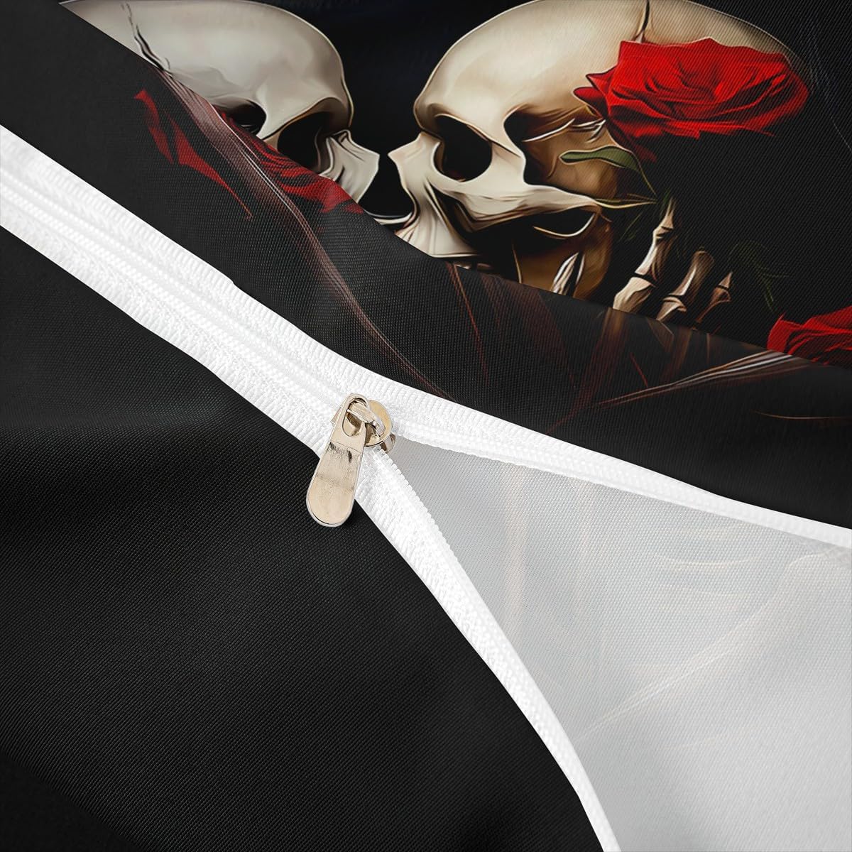 jejeloiu Sugar Skull Bedding Set King Size Kids Rose Gothic Skull Comforter Cover Set for Boys Girls Teens Love Duvet Cover Romantic Bedspread Cover Room Decorations Quilt Cover