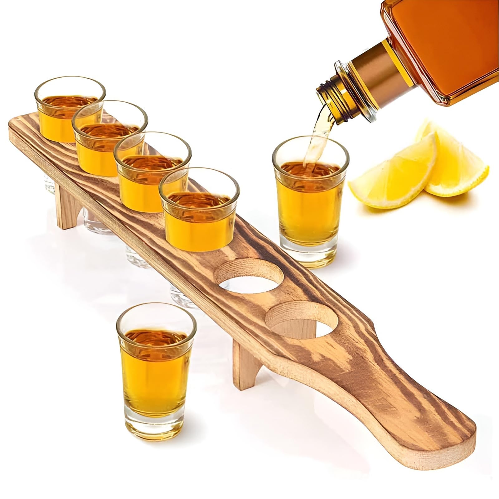 Plateau de service de boissons en bois avec 6 verres, l'idée cadeau idéale pour whisky