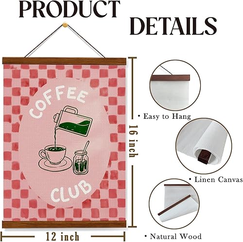 Miniatura 7 de FOPENEM Decoración de pared retro de moda para club de café rosa y verde, marco de pared a cuadros rosa y rojo, marco para colgar pósteres para