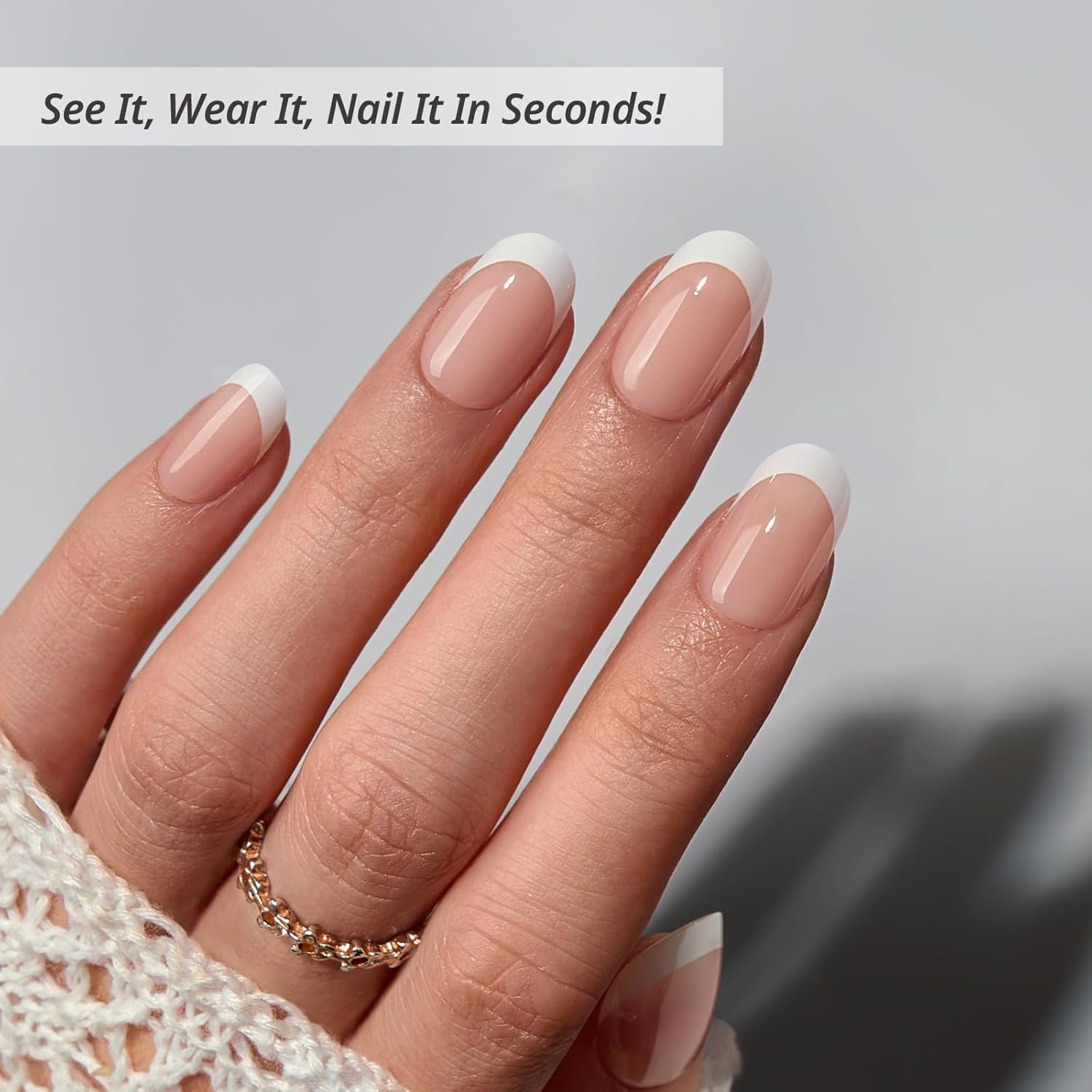 btartbox press on nails short - lamp-curable oval white french tips press on nails with glue for women, semi-transparent soft gel glue on nails in 15 sizes - 30 stick on nails kit, chic twins 17-chic twins