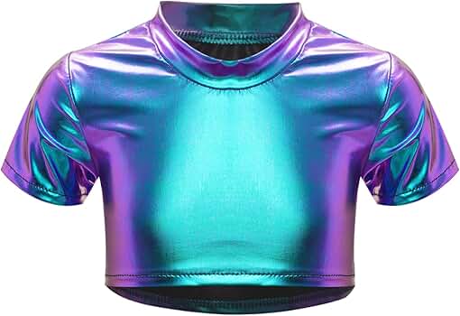 Aislor Crop Top Mädchen Mit Pailletten - Glitzer Langarm Tanzoberteil