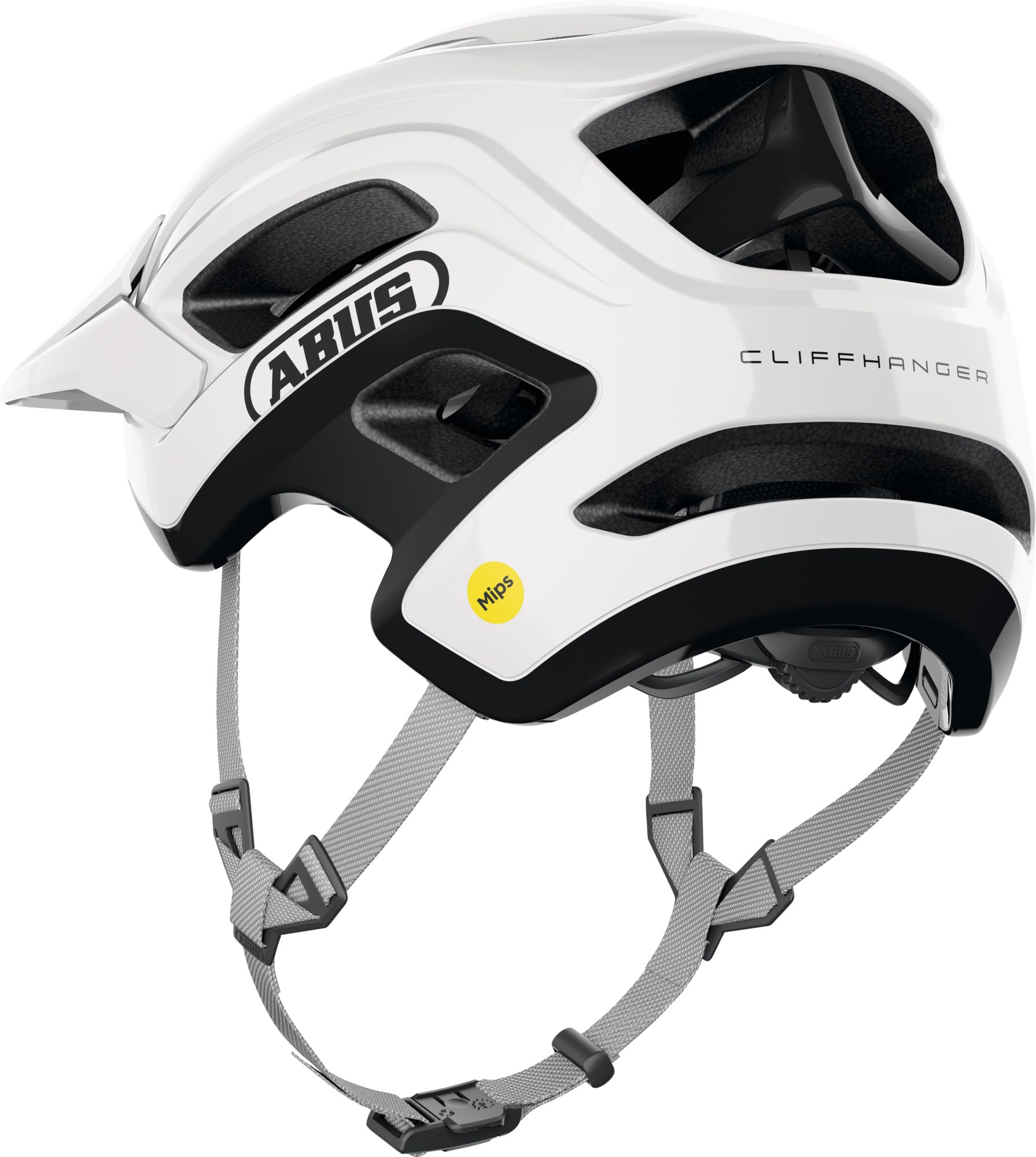 ABUS Cliffhanger MIPS Casco MTB Bicicleta de Montaña, Alpine White, L | Casco MTB con Mips, para Singletrail y Enduro, cierre magnético, visera regulable en altura