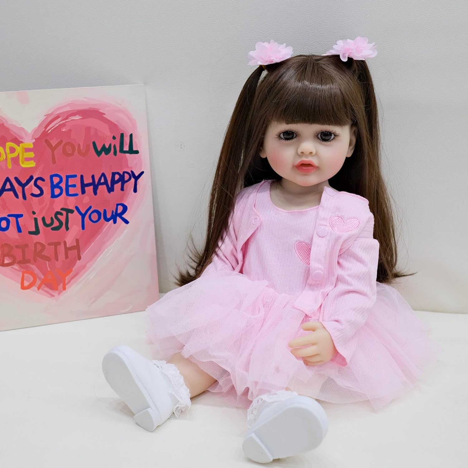 22-Inch Pink Reborn Baby Girls Doll Real Born Baby Doll Girl Toddler Newborn Baby Dolls with Toy Accessory - Life Like Full Vinyl Bathable Body, Poseable Limbs, for Kids 3+ Birthday Xmas Gift