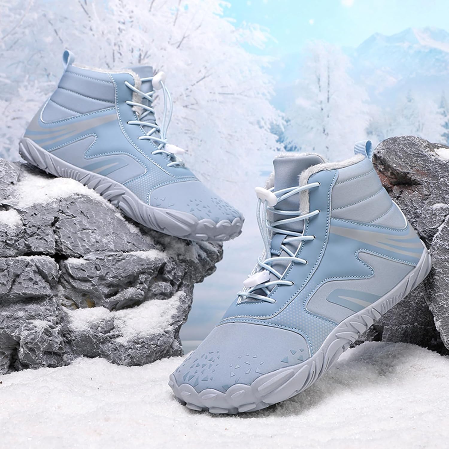 Winter Footwear Barefoot Shoes Women Men Zero Drop Barefoot Hiking Boots Slip On Warm Waterproof Snow Boot Minimalist Wide Toe Ankle Booties Five Finger Hike Shoes Outdoor