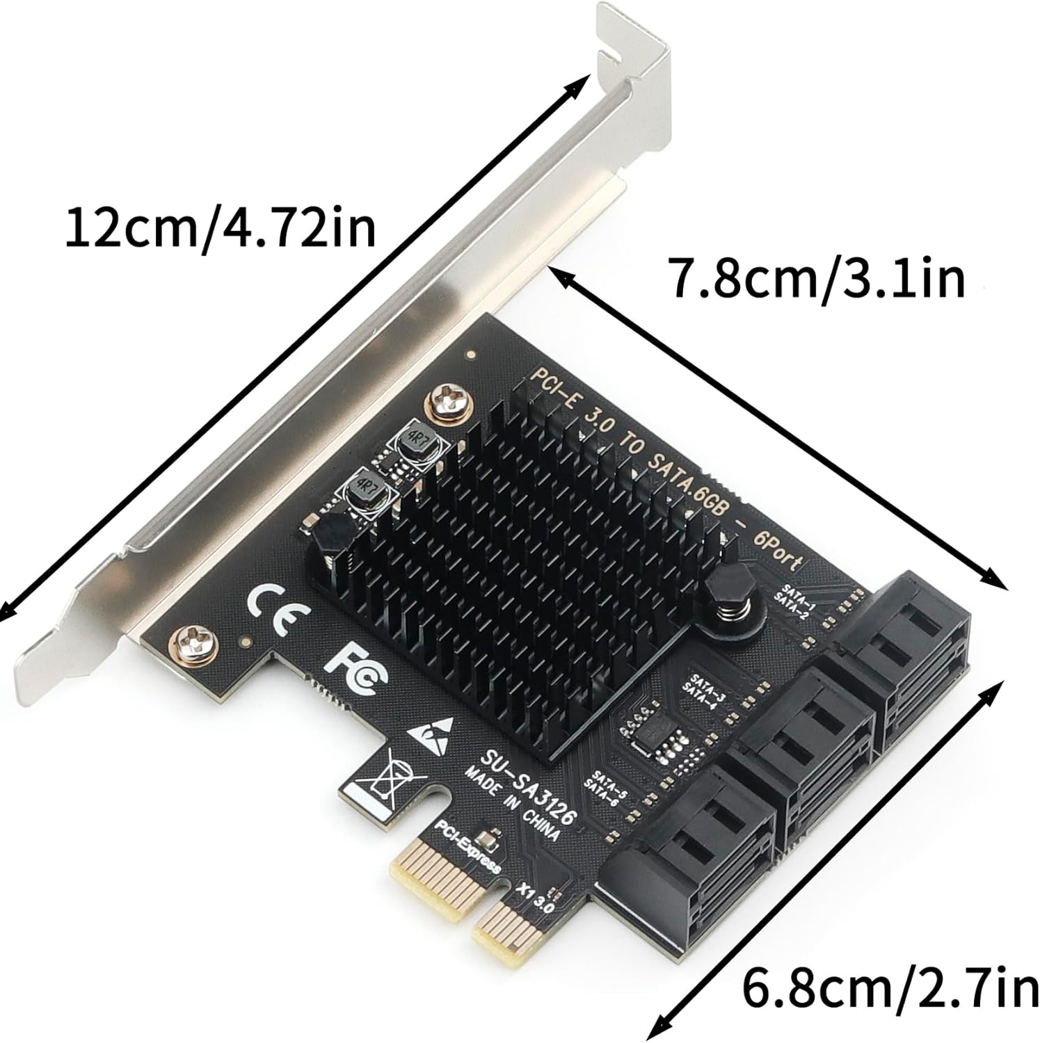 PCIe to 6-Port SATA 3.0 Expansion Card for 4K Video Editing Storage, ASM1166 Chipset, 6Gbps SSD/HDD Adapter with Heatsink, Plug & Play for Windows/Mac/Linux/NAS