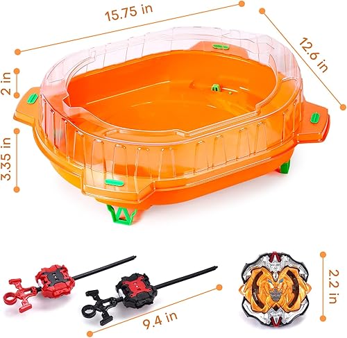Vista 4 de COCOFOX Juego de juguetes Battling Top Burst, 6 tops de batalla, 2 lanzadores y 1 estadio, juguetes para niños y niñas de 6 años y más (naranja)