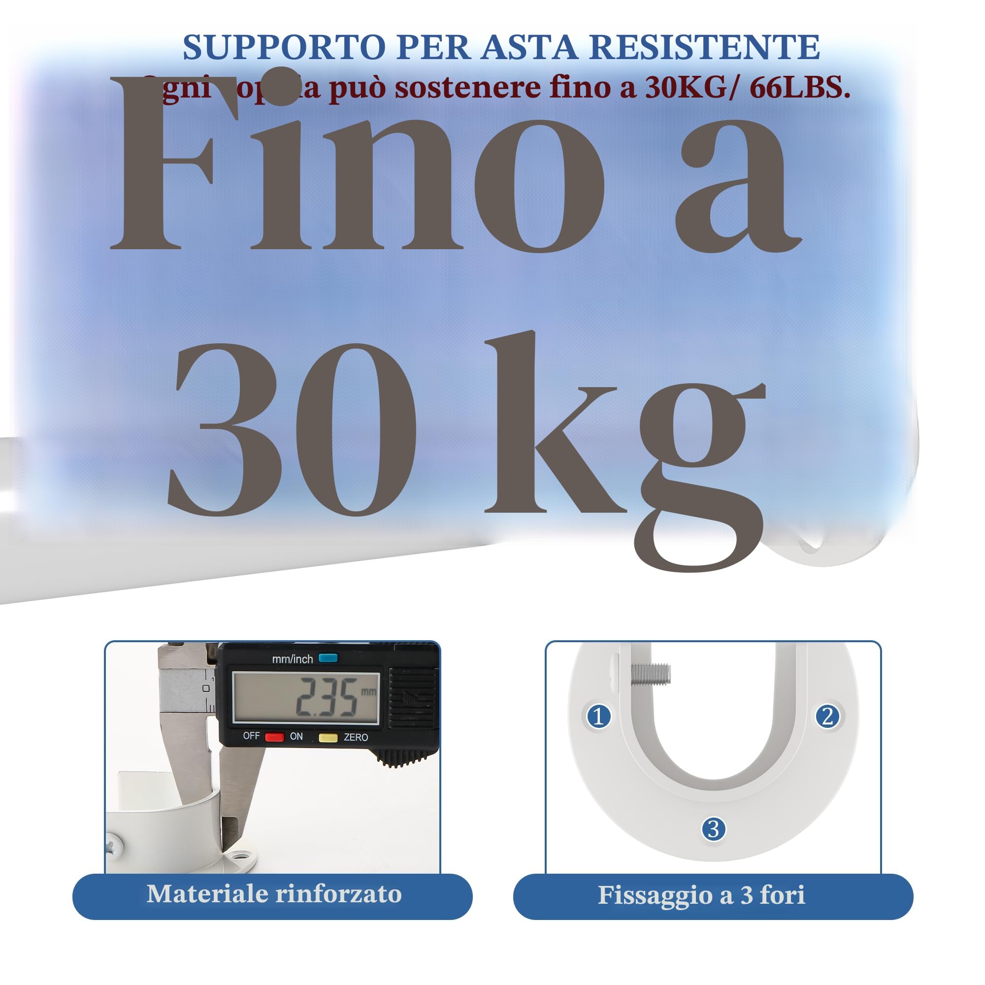SAYAYO Bastone per Tende da Soffitto Acciaio Inox Supporto Bianco 28mm 2 Pezzi