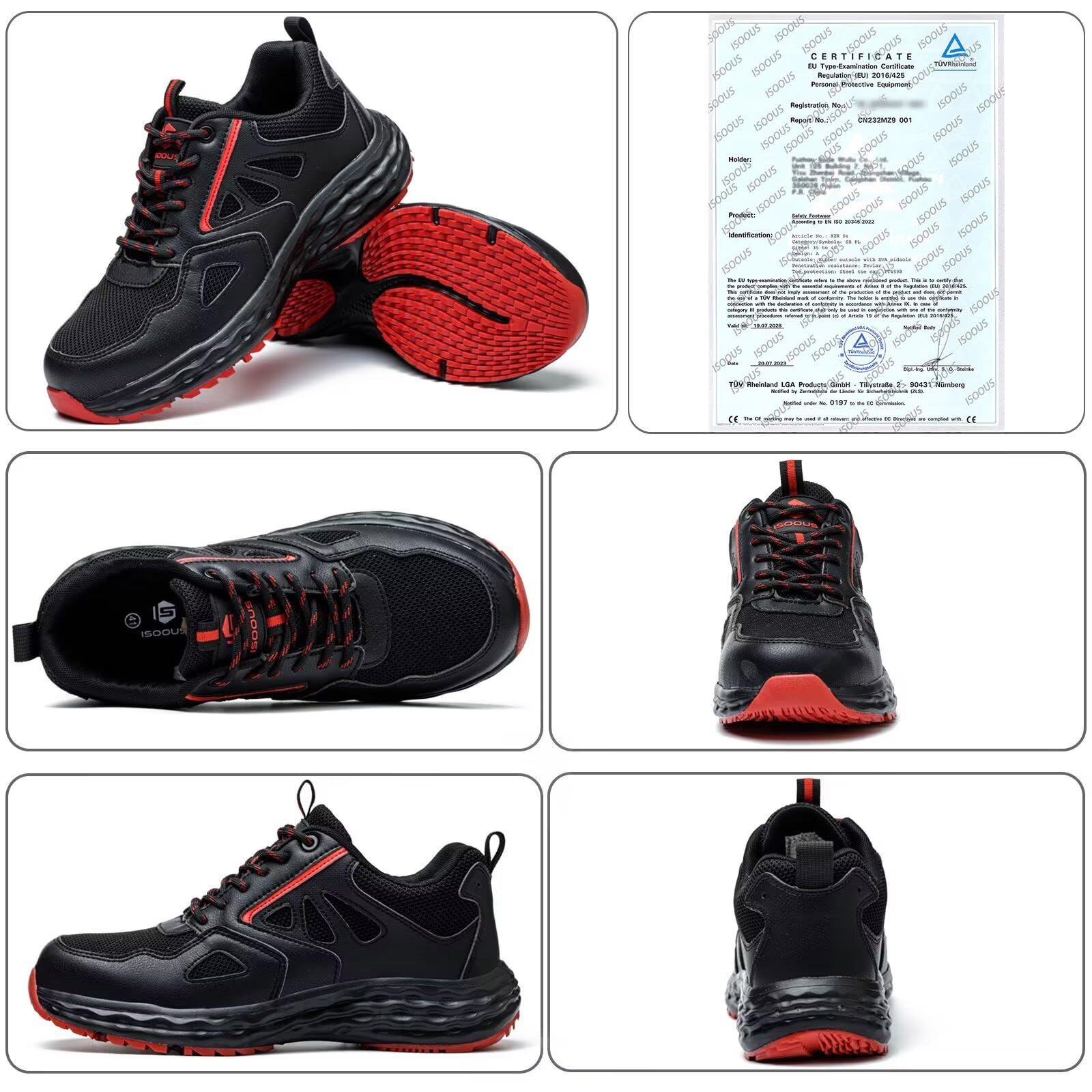 ISOOUS Chaussures de Sécurité Hommes Chaussures de Travail Femmes Légère Embout Plastique Basket Securite Antidérapante Cuisine