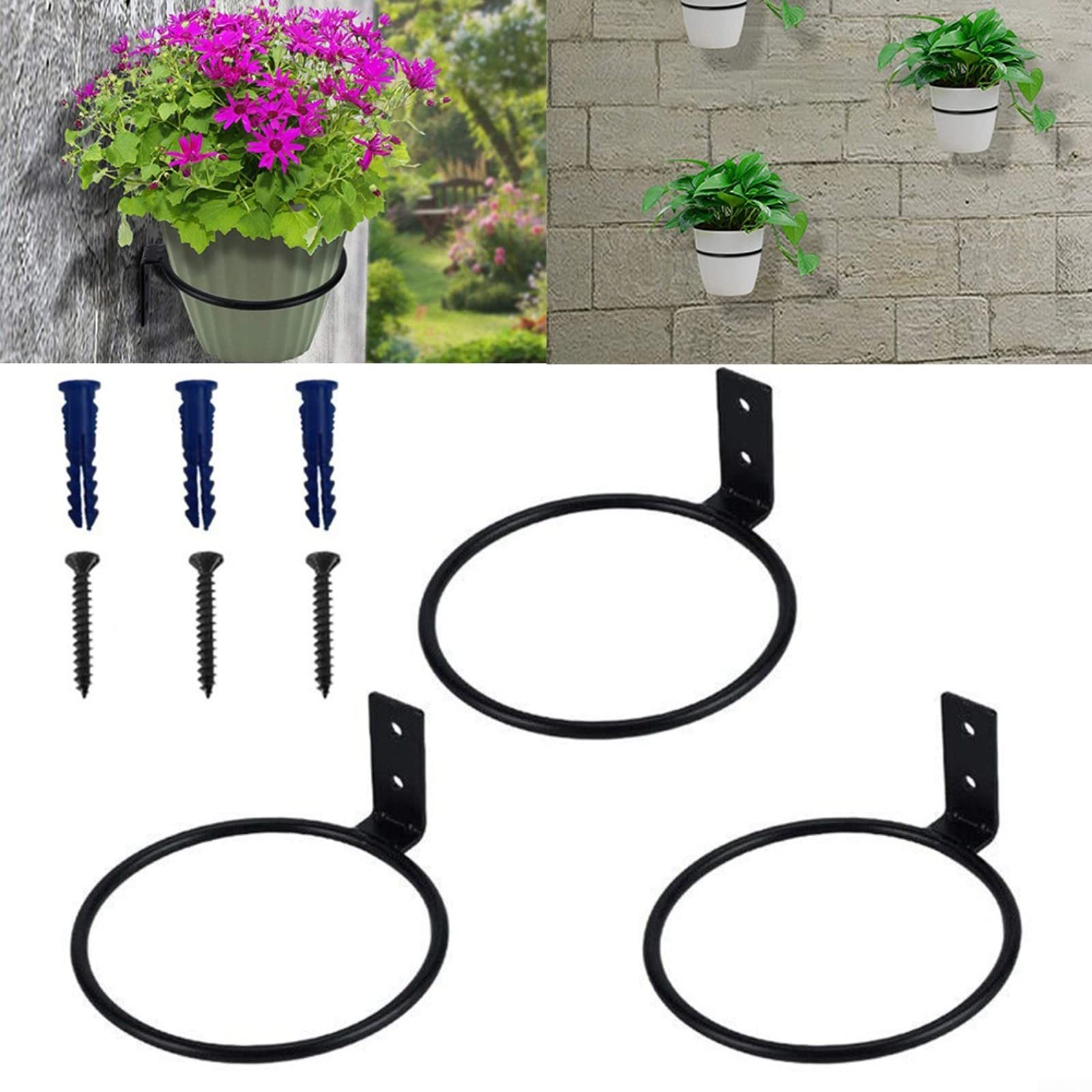 Aan De Muur Gemonteerde Bloempothouder, 3-delige Metalen Bloempotring Bloempothouderring Opvouwbaar Met Schroeven Voor Binnentuinen Gangen Indoor Gr