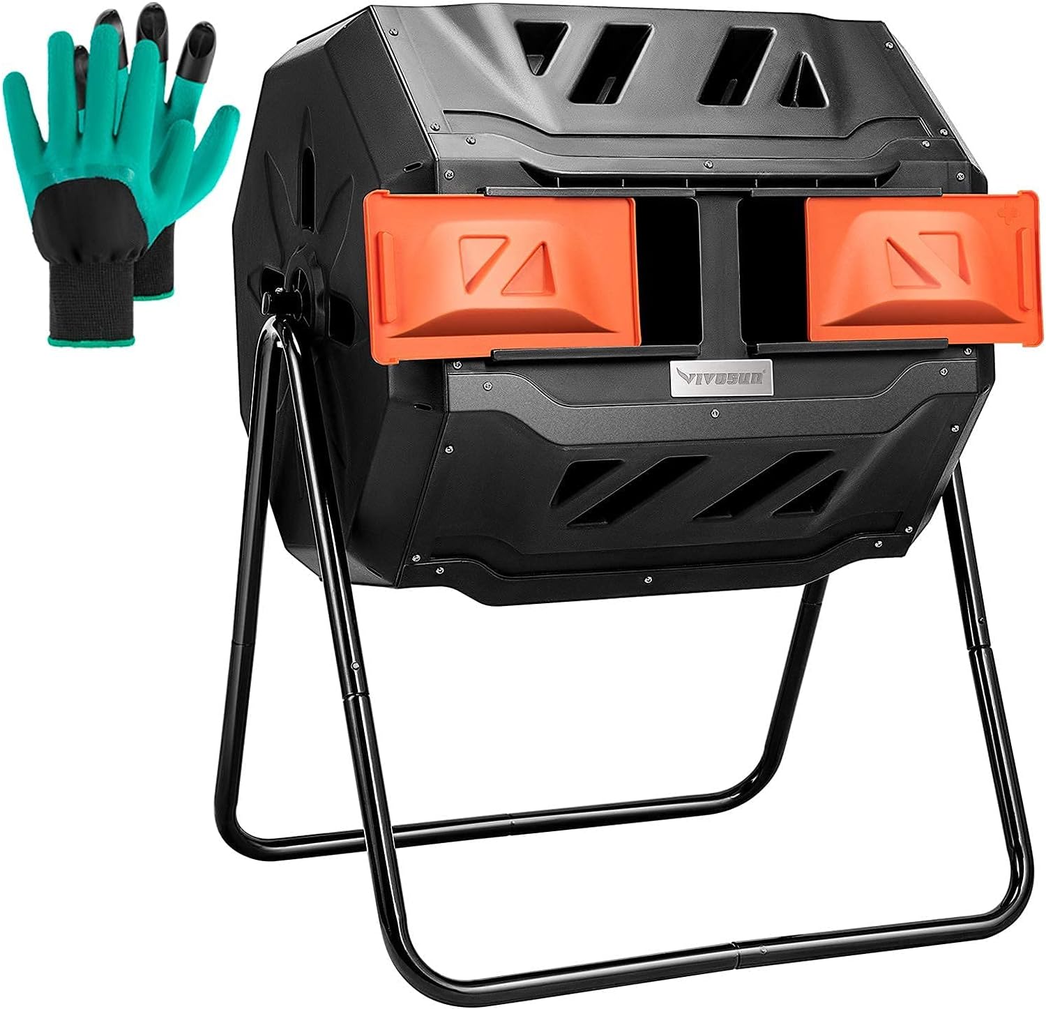 VIVOSUN Outdoor Tumbling Composter Dual Rotating Batch Compost Bin, 43 Gallon Orange Door and 0.2 Gallon Hand held Garden Sprayer Pump Pressure Water Sprayers : Patio, Lawn & Garden