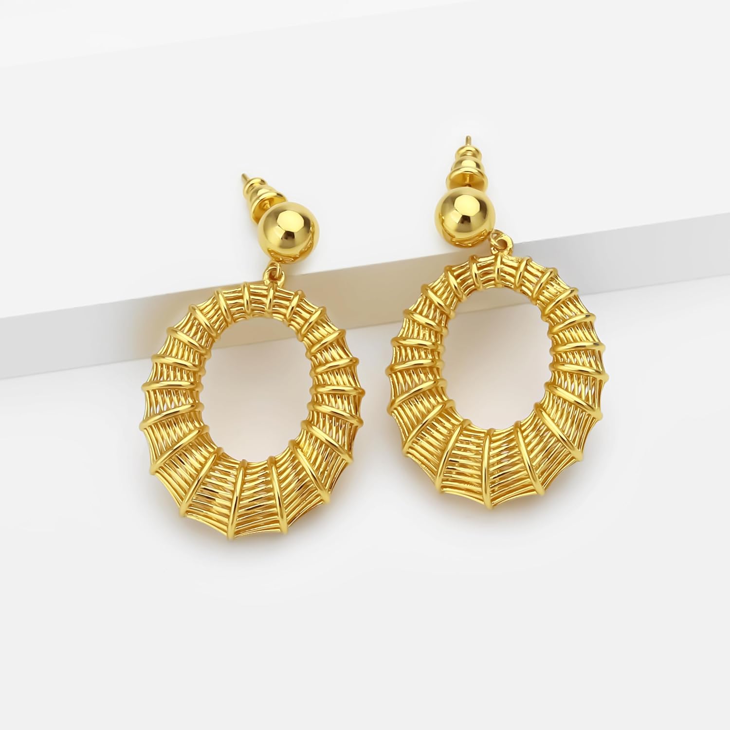 18K Gold Dangle Women's Earrings,Thick and Sturdy, Fashion Jewelry, Exaggerated Dangle Hypoallergenic Earring, Trendy hoop Earrings. - Image 4