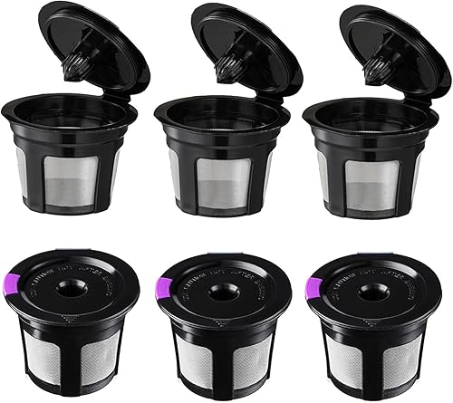 Miniatura 7 de Paquete de 6 tazas K reutilizables, filtros de café reutilizables de ajuste universal con malla de acero inoxidable de grado alimenticio, cápsulas