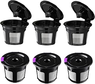 Reusable K Cups, Universal Fit Reusable Coffee Filters with Food Grade Stainless Steel Mesh Eco-Friendly Coffee Pods, for 1.0 and 2.0 Brewers (6)