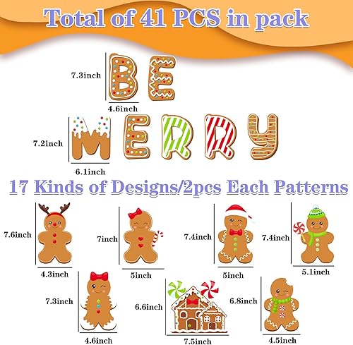 Miniatura 2 de 41 piezas de recorte de pan de jengibre de invierno de hombre de jengibre, tablón de anuncios de papel de Navidad, decoración para aula, hogar,