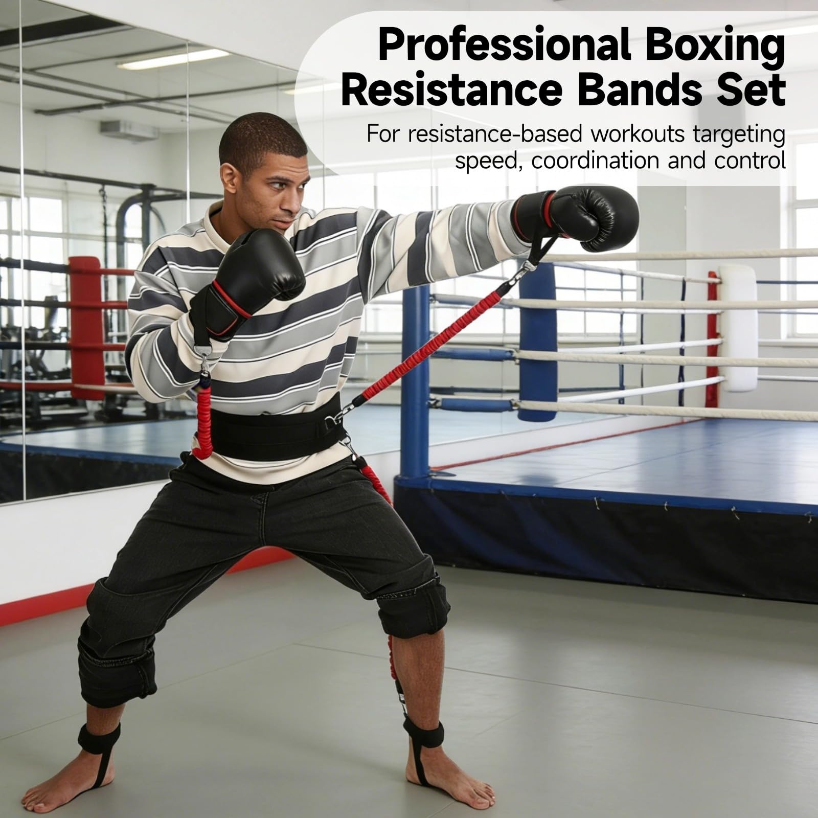 12 STK. Box-Widerstandsbänder-Set, 15 lbs Widerstandsbänder mit verstellbaren Handgelenk-, Knöchelmanschetten und Hüftgurt, tragbares MMA-Trainingsset für Schnellkraft, Tempo, Beweglichkeit