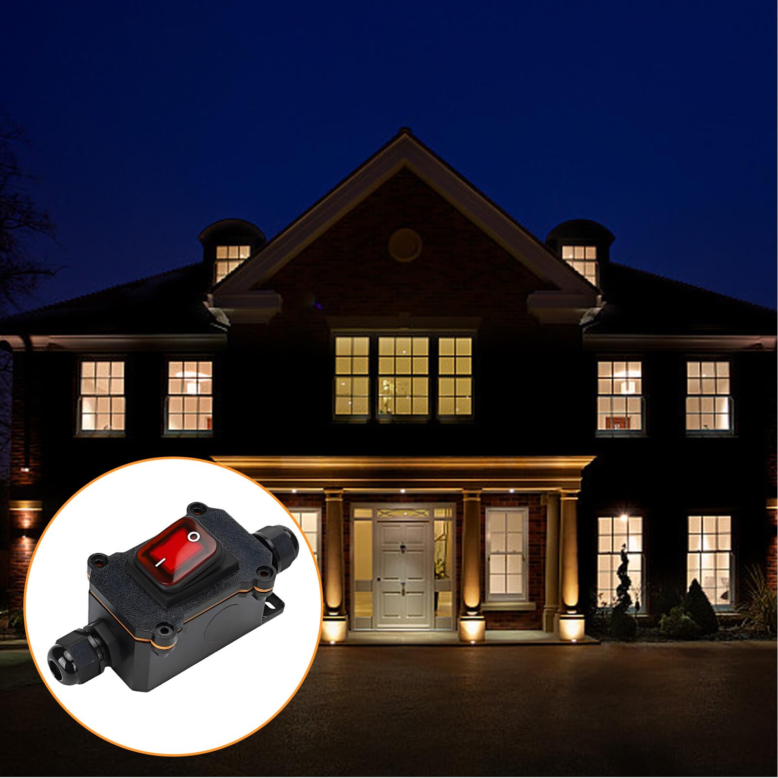 Waterdichte Inline Schakelaar 12V DC 20A – IP67, DPST 4-polig, Met Schroefklemmen En Rode LED, Ideaal Voor Buitengebruik