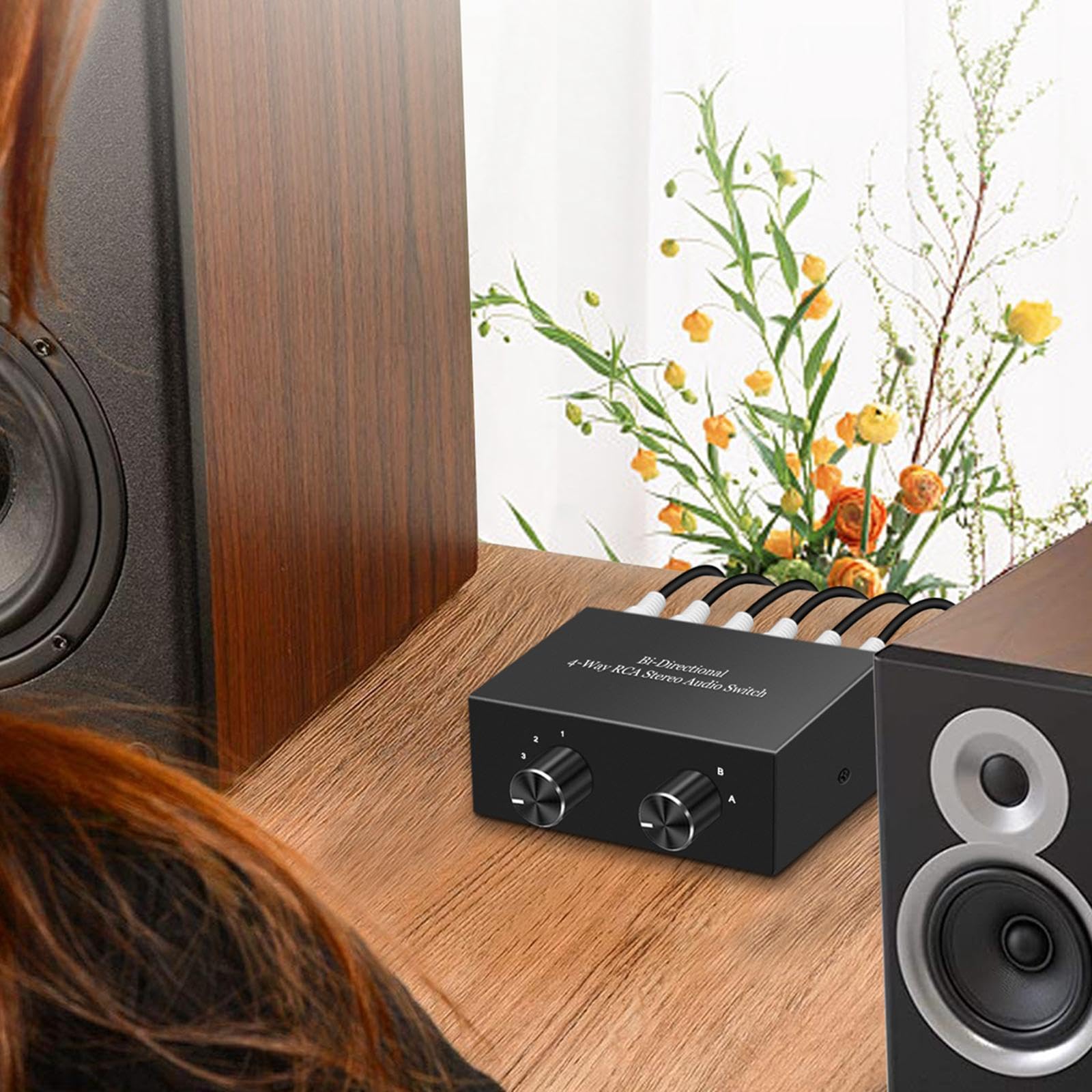 Receptor de Sonido con Conmutador de Audio Estéreo RCA Bidireccional de 4 Vías para Casa