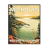 Michigan Poster Art Print, Retro States Landscape Wall art Decor, Adventure Mountain and Scenery Painting for Bedroom, Living Room (Michigan Scenery, 11x14 inches (Unframed))