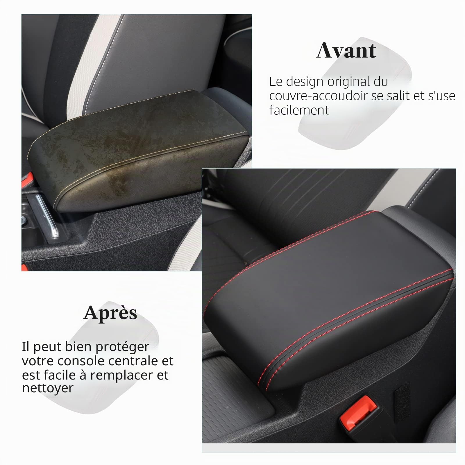 SKTU Housse d'accoudoir central pour Golf 8 MK8 2020-2024 Accoudoirs de voiture Console centrale Protection Couvercle boîte en cuir