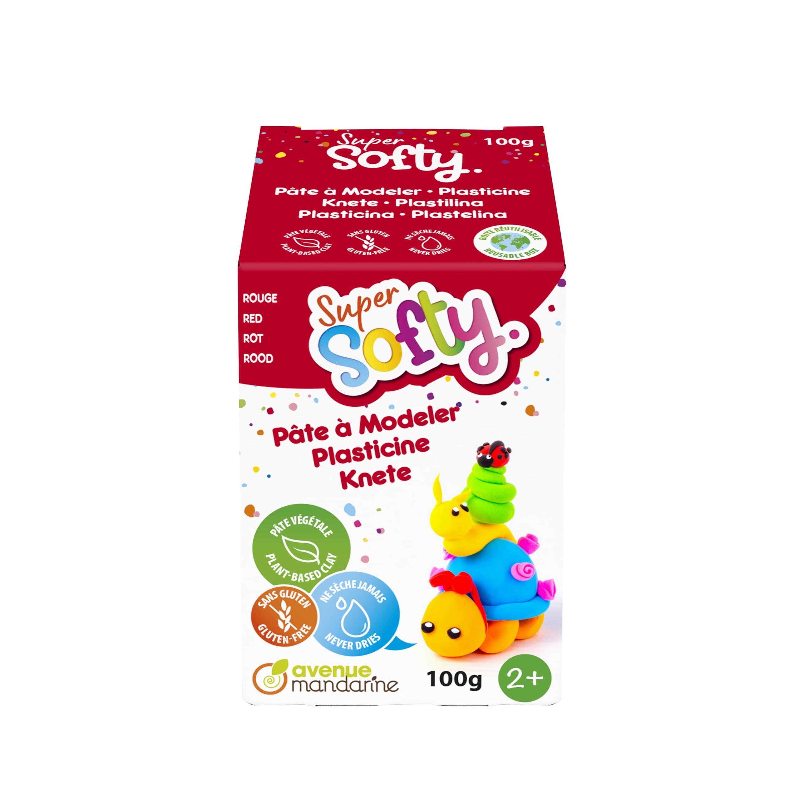 AVENUE MANDARINE SO0880100400C, A 100 G Box of Softy Modelling Clay, from 2 Years Old, RED Colour, Very Soft Dough