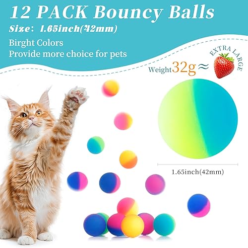 Miniatura 3 de Pelotas hinchables de juguete para gatos, paquete de 12 bolas de rebote de alta elasticidad de 1.65 pulgadas para gatos, juguete interactivo