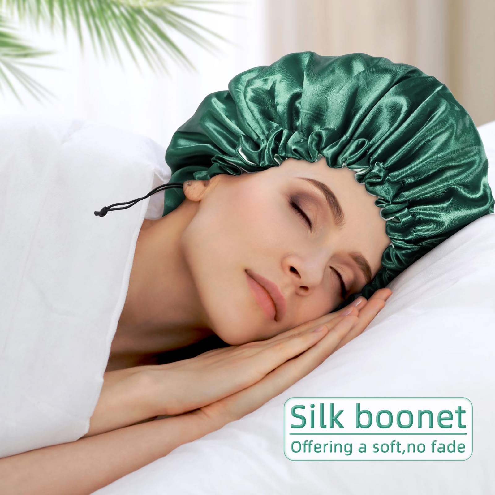 〽️Women Green Silk Bonnet Sleeping Double Layer Satin Natural Curly Hair Cap Amazon.com : Edoneery Silk Bonnet for Sleeping Women  main image 4