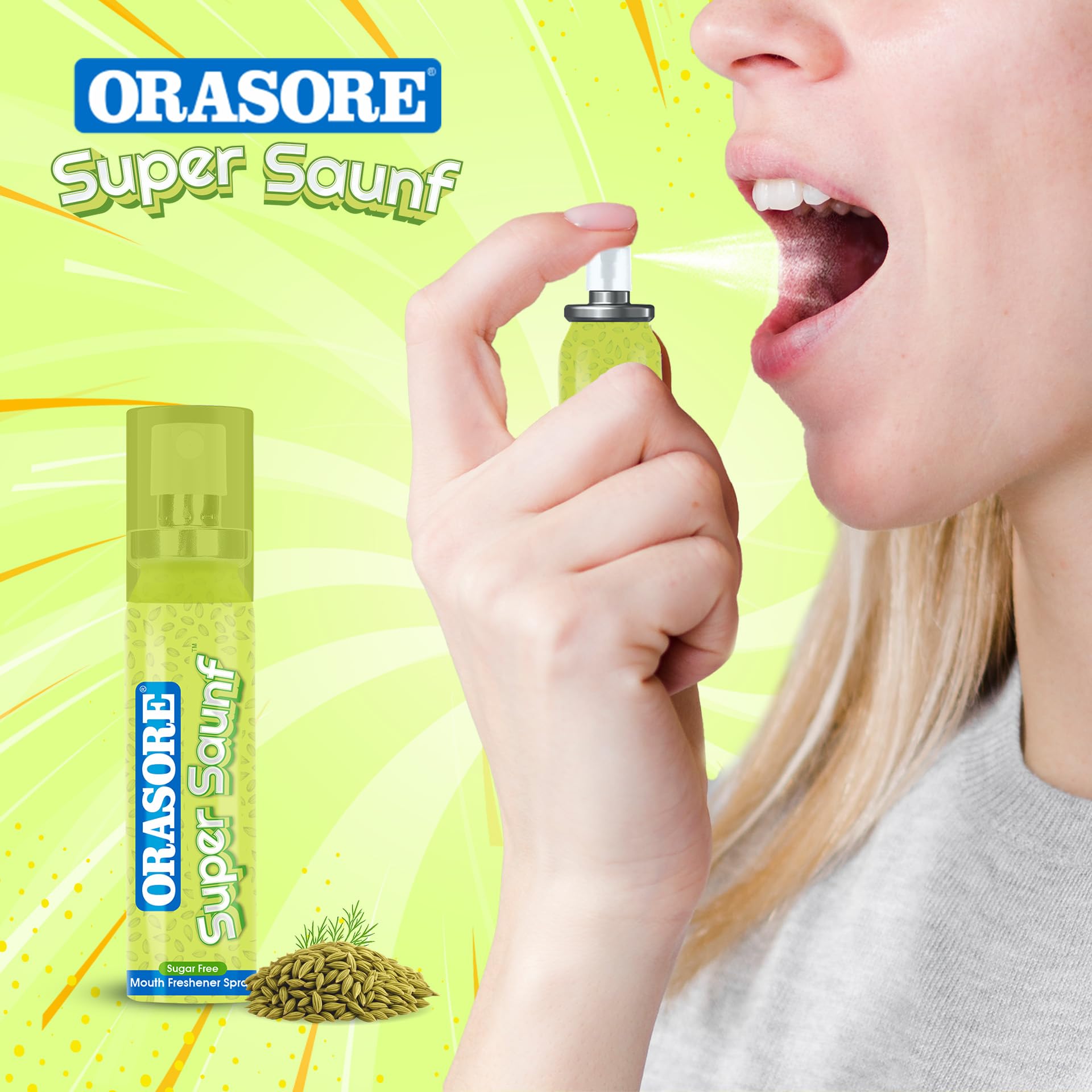 Orasore Super Saunf Sugar Free Mouth Freshener Spray | Instant Bad Breath Solution with Long-Lasting Freshness | 200+ Sprays | Alcohol-Free, Pocket Friendly & Refreshing Sounf Flavour (Pack of 4) 3