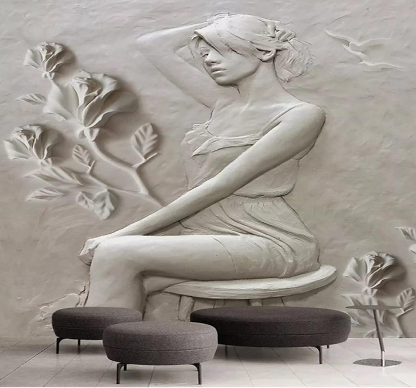 Wallpaper-3D-Xlm 430Cm×300Cm(B×H) Relief People Plants Flowers Art 3D Wallpaper Easy Install Feature Office Living Room Sofa Bedroom Tv Background Wall Decoration-430Cm×300Cm