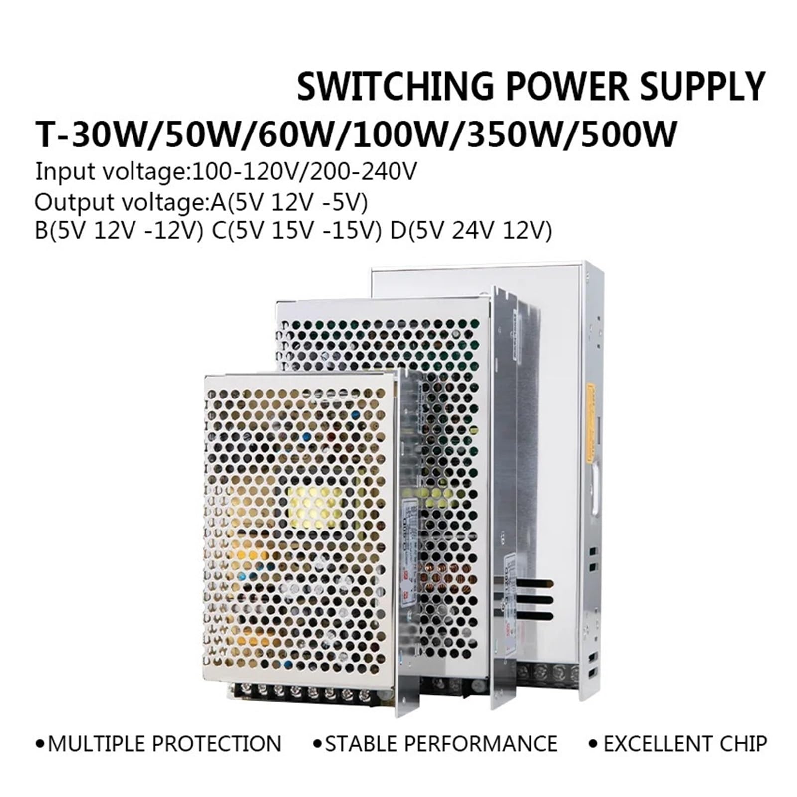 1 x potrójny zasilacz impulsowy 30 W, 50 W, 60 W, 100 W, 350 W, 500 W, AC/DC, 5 V, 15 V, -15 V, 12 V, 24 V, transformator sterownika (C(5V 15V -15V)_100W)