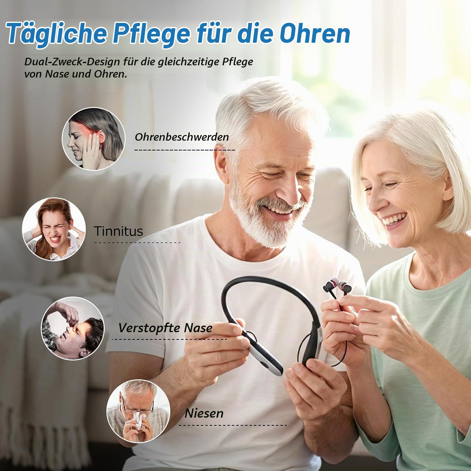 Tinnitus Infrarot OhrstöPsel, Rotlichttherapiegerät für Nase und Ohren, 2-in-1 Rotlichttherapiegerät, Rotlichtgerät für Tinnitus,Schnelle Hilfe bei Ohrgeräuschen